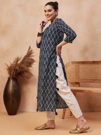 Thumbnail for Floral Printed Round Neck Pure Cotton Straight Kurta