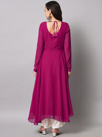 Thumbnail for Women Burgundy Ethnic Motifs Georgette Anarkali Kurta