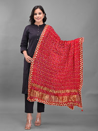 Thumbnail for red-&-gold-toned-dyed-art-silk-bandhani-dupatta-with-gotta-patti