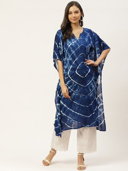 women-navy-blue-&-white-hand-dyed-asymmetric-kaftan-kurta