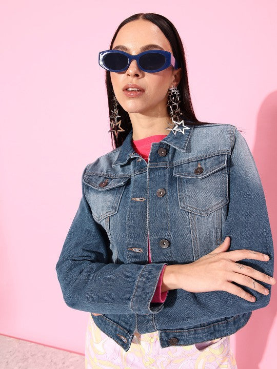 The Life Co. Pure Cotton Solid Regular Denim Trucker Jacket