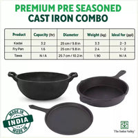 Thumbnail for The Indus Valley CASTrong Cast Iron Cookware Set: Tawa+ Kadai+ Frypan, Kitchen Set for Home, Pre