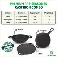 Thumbnail for The Indus Valley CASTrong Cast Iron Cookware Set: Tawa+ Kadai+ Fry Pan, Kitchen Set for Home, Pre