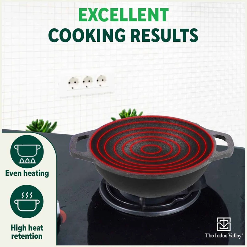 The Indus Valley CASTrong Cast Iron Cookware Set: Tawa+ Kadai (Wok model), Kitchen Set for Home, Pre