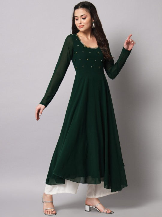 Women Burgundy Ethnic Motifs Georgette Anarkali Kurta
