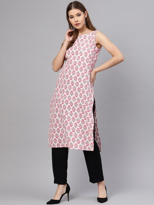 Women Ethnic Motifs Printed Kantha Work Dobby Kurta
