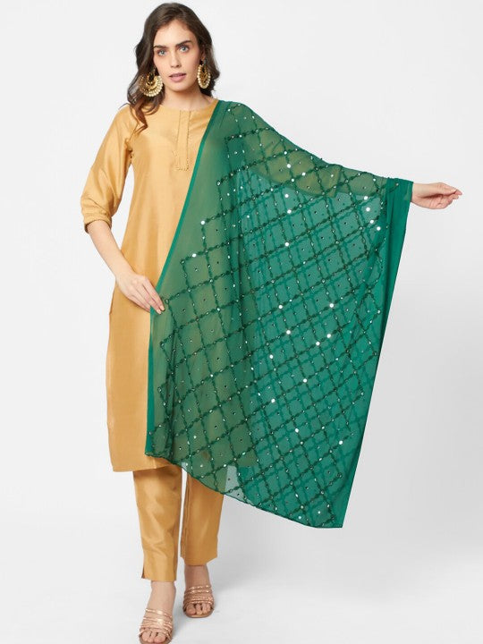 Pink Ethnic Motifs Embroidered Dupatta with Mirror Work