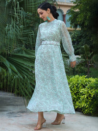 Thumbnail for sea-green-floral-chiffon-midi-dress
