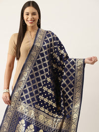 Thumbnail for Pink & Gold-Toned Ethnic Motifs Woven Design Pure Banarasi Silk Dupatta