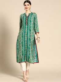 Thumbnail for women-green-&-off-white-ethnic-motifs-printed-kurta
