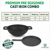 Thumbnail for The Indus Valley CASTrong Cast Iron Cookware Set: Tawa+ Kadai (Wok model), Kitchen Set for Home, Pre