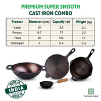 Thumbnail for The Indus Valley Super Smooth Cast Iron Set: Kadai+ Tawa+ Frypan, Kitchen set for Home, Nonstick, 100% Pure, Toxin