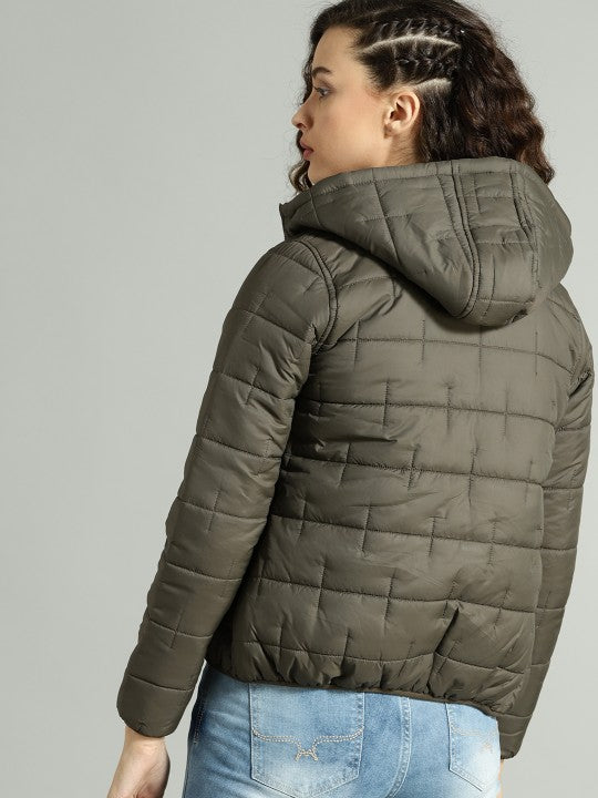 Women Black Solid Puffer Jacket