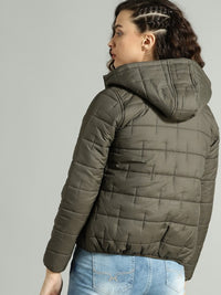 Thumbnail for Women Black Solid Puffer Jacket
