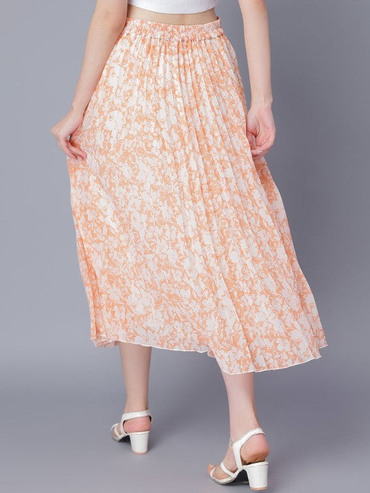 Women Red & White Floral Printed A-Line Knee-Length Skirts
