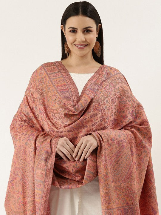 Women-Peach-Woven-Design-Jamawar-Shawl