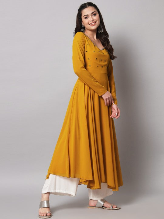 Women Burgundy Ethnic Motifs Georgette Anarkali Kurta