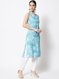 Thumbnail for floral-printed-boat-neck-straight-kurta
