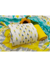 Thumbnail for white-&-yellow-printed-pure-cotton-unstitched-dress-material