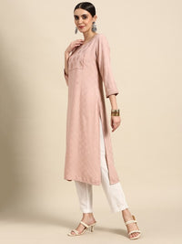 Thumbnail for women-pink-ethnic-motifs-yoke-design-kurta