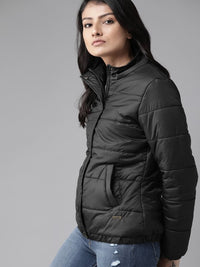 Thumbnail for Women Navy Blue Solid Padded Jacket