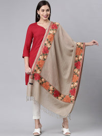 Thumbnail for women-beige-embroidered-pure-wool-shawl