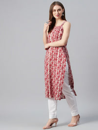 Thumbnail for women-pink-&-magenta-printed-strappy-straight-kurta