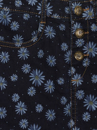 Thumbnail for girls-floral-printed-denim-knee-length-a-line-skirts