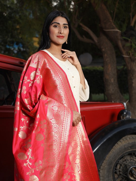 pink-&-gold-toned-woven-design-art-silk-dupatta-with-zari