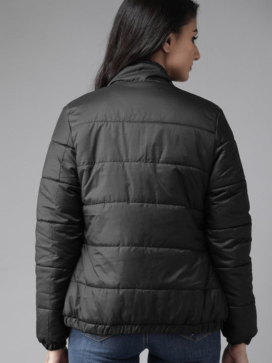 Women Olive Green Solid Padded Jacket