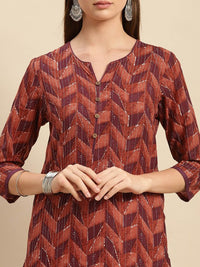 Thumbnail for geometric-printed-round-neck-cotton-straight-kurta