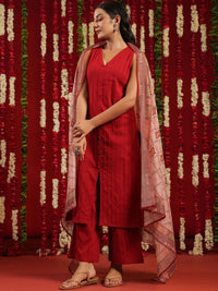 Thumbnail for Women Black Ethnic Motifs Pure Cotton Kurta with Palazzos & Dupatta
