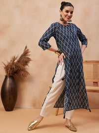 Thumbnail for Floral Printed Round Neck Pure Cotton Straight Kurta