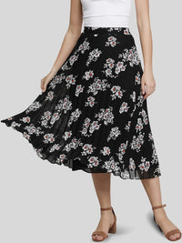Thumbnail for Women Red & White Floral Printed A-Line Knee-Length Skirts