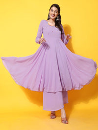 Thumbnail for Women Burgundy Ethnic Motifs Georgette Anarkali Kurta