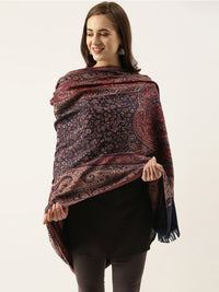 Thumbnail for Women Red Woven Design Jamawar Shawl