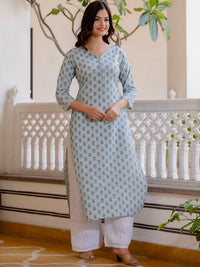 Thumbnail for ethnic-motifs-printed-cotton-straight-kurta