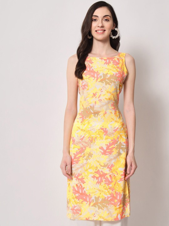 Floral Printed Boat Neck Straight Kurta