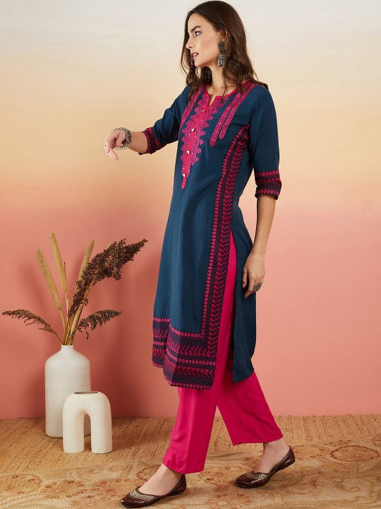 xyz-navy-blue-ethnic-motifs-embroid-straight-kurta