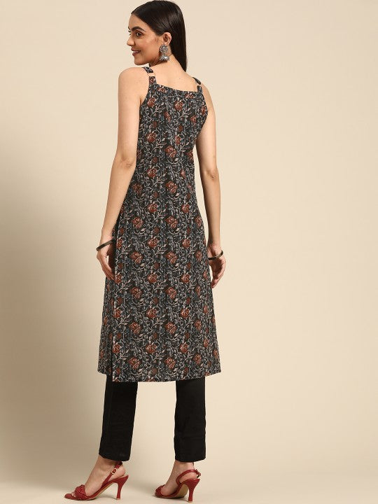 Women Pink & Magenta Printed Strappy Straight Kurta