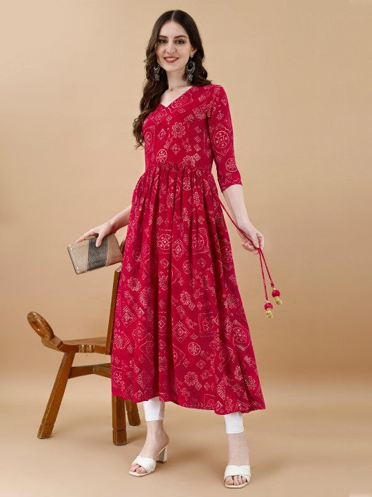 Women Paisley Embroidered Extended Sleeves Mirror Work Anarkali Kurta