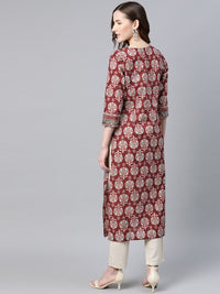 Thumbnail for women-burgundy-&-blue-pure-cotton-printed-a-line-tunic