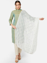 Thumbnail for Pink Ethnic Motifs Embroidered Dupatta with Mirror Work