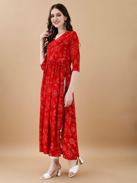 Women Paisley Embroidered Extended Sleeves Mirror Work Anarkali Kurta