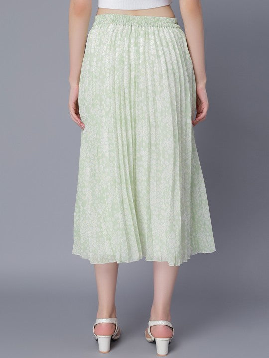 Women Red & White Floral Printed A-Line Knee-Length Skirts