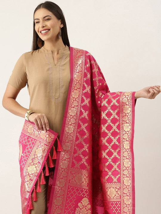 pink-&-gold-toned-ethnic-motifs-woven-design-pure-banarasi-silk-dupatta