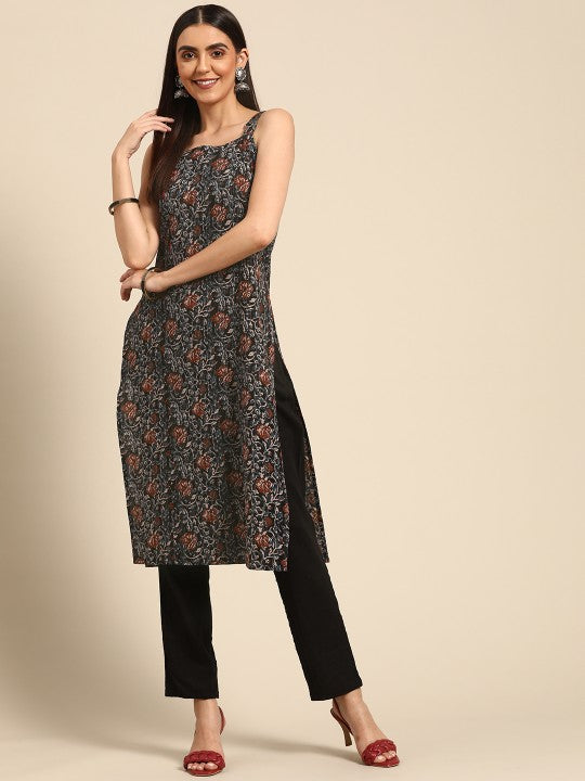 Women Pink & Magenta Printed Strappy Straight Kurta