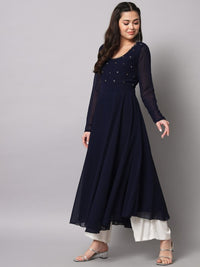 Thumbnail for Women Burgundy Ethnic Motifs Georgette Anarkali Kurta