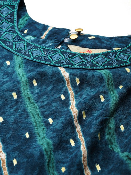 leheriya-printed-halter-neck-thread-work-kurta