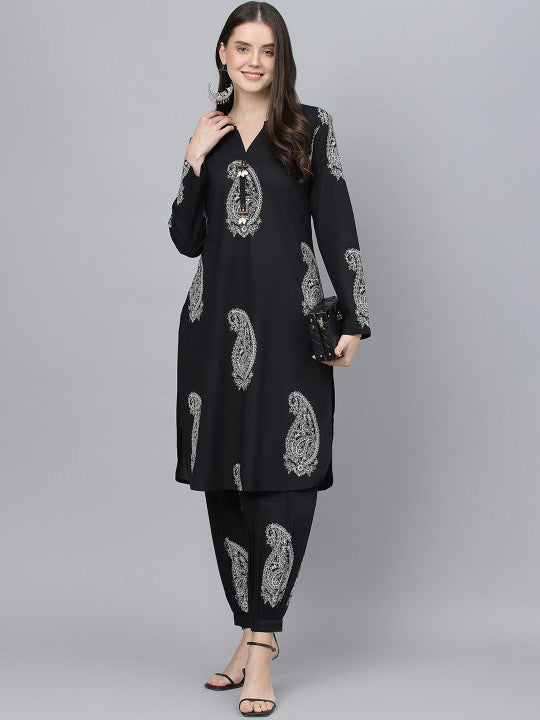 Paisley Printed Pure Cotton Straight Kurta with Trousers